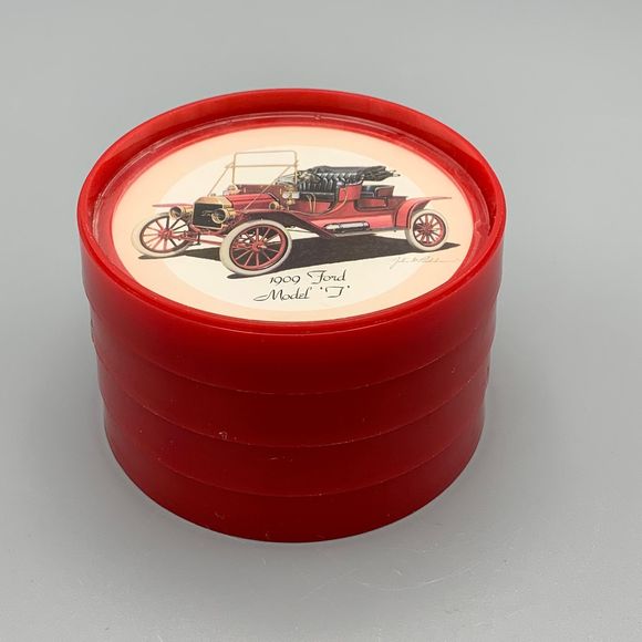 Set of 4 Ford Classic Cars Stackable Reversible Plastic Coasters Fathers Day - Picture 3 of 7